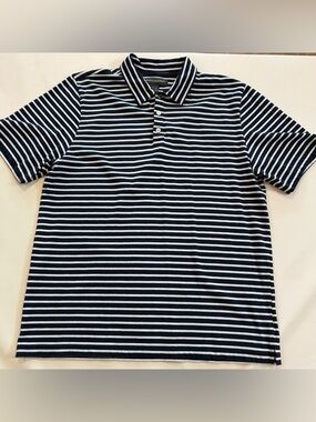 Banana Republic Navy and White Striped Polo Men 100% Pima Cotton